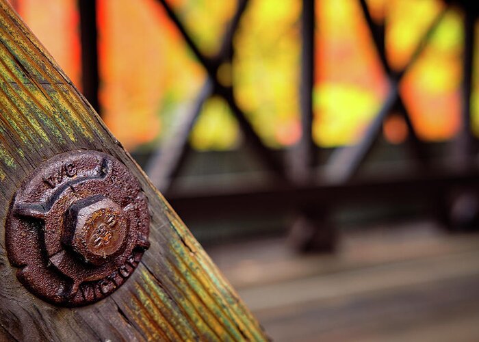 Autumn Greeting Card featuring the photograph Details On A Covered Bridge by Jeff Sinon