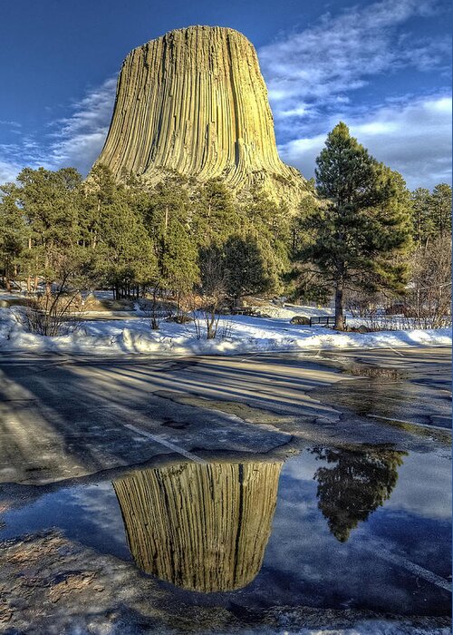 Tower Greeting Card featuring the photograph Devils Tower Reflection by Fiskr Larsen