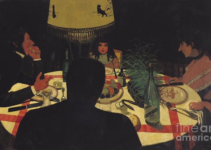 Art Greeting Card featuring the photograph Dinner By Lamplight, 1899 by Felix Vallotton