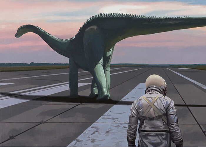 Astronaut Greeting Card featuring the painting Diplodocus by Scott Listfield