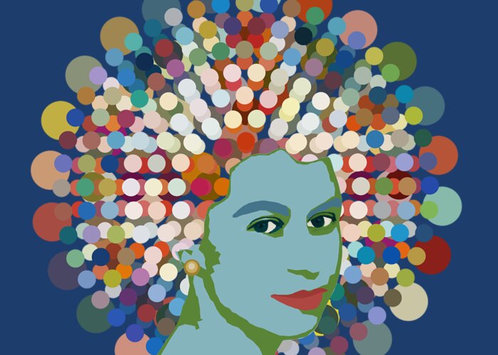 Dotty Greeting Card featuring the mixed media Disco Queen BLUE by Big Fat Arts