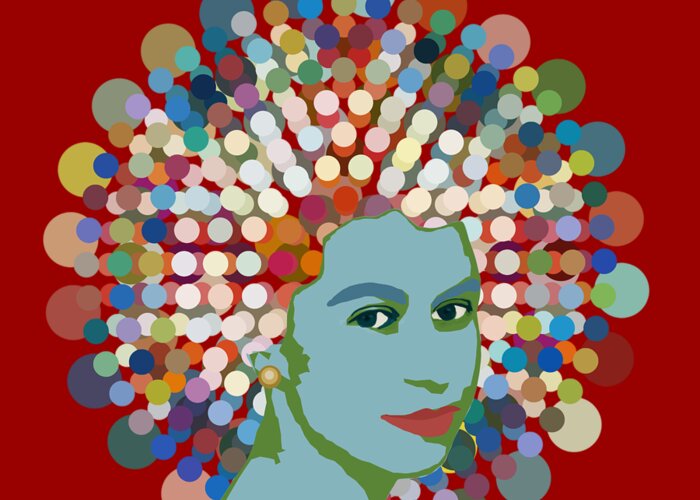 Dotty Greeting Card featuring the mixed media Disco Queen RED by Big Fat Arts
