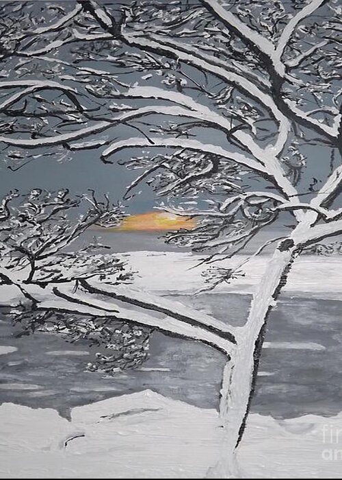 Winter Landscape Greeting Card featuring the painting Distant Sun Rising by Denise Morgan