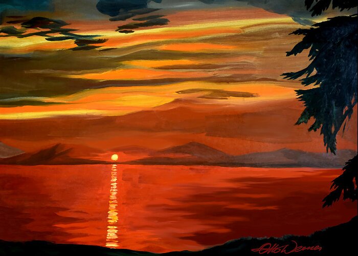 Sunset Greeting Card featuring the painting Distant Sunset by Hanne Lore Koehler