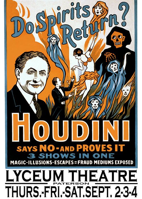 Spirits Greeting Card featuring the painting Do spirits return? Houdini says no by Unknown