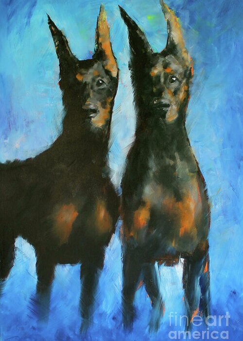 Dogs Greeting Card featuring the painting Doberman Family by Alan Metzger