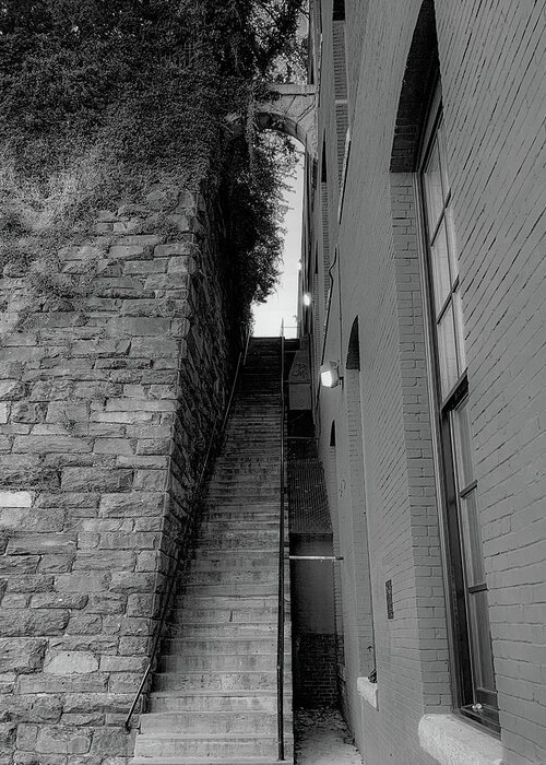 Exorcist Stairs Greeting Card featuring the photograph Does Evil Lurk Above? by Lora J Wilson