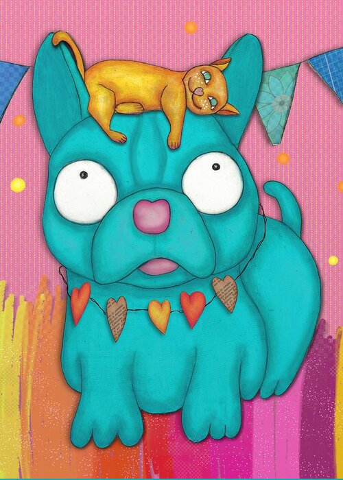 Painting Greeting Card featuring the mixed media Dog and Cat by Barbara Orenya