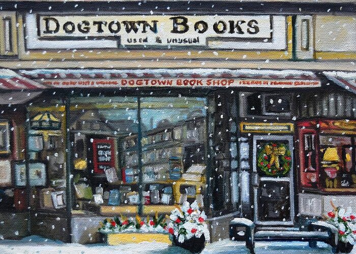Gloucester Greeting Card featuring the painting Dogtown Books at Christmas, Gloucester, MA by Eileen Patten Oliver