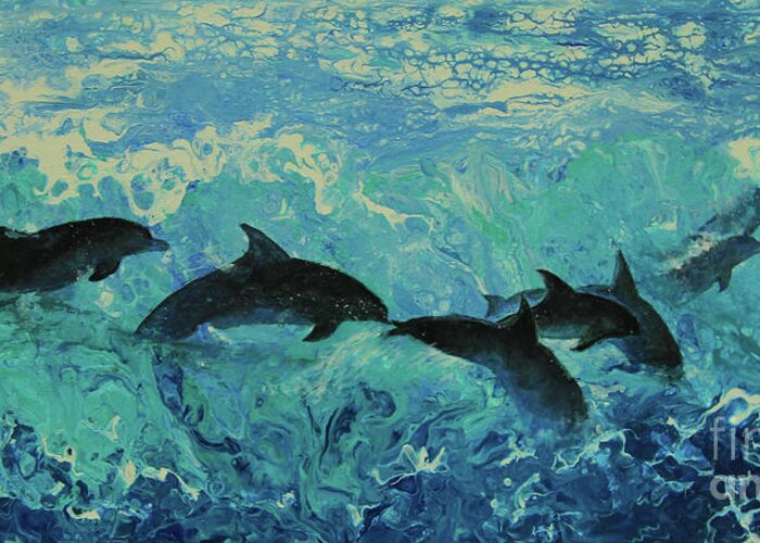 Painting Greeting Card featuring the painting Dolphins Surf by Jeanette French