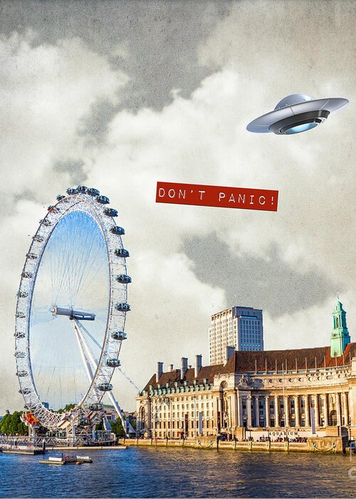 Ufo Greeting Card featuring the digital art Don't Panic by Janice Leagra