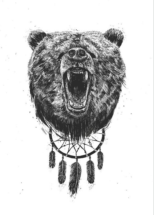 Bear Greeting Card featuring the drawing Don't wake the bear by Balazs Solti