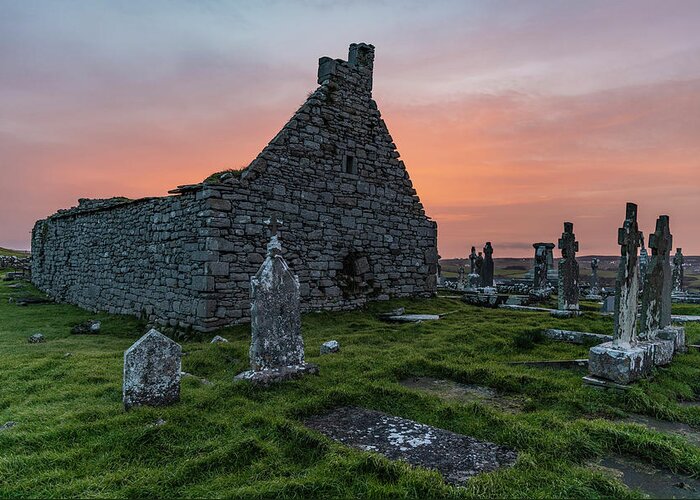 Canon Travel Photography Greeting Card featuring the photograph Doolin Ireland Graveyard at Sunrise by John McGraw