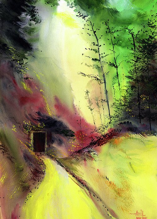 Nature Greeting Card featuring the painting Door 3 by Anil Nene