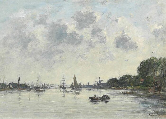Eugene Boudin Greeting Card featuring the painting Dordrecht, the Meuse, 1884 by Eugene Boudin