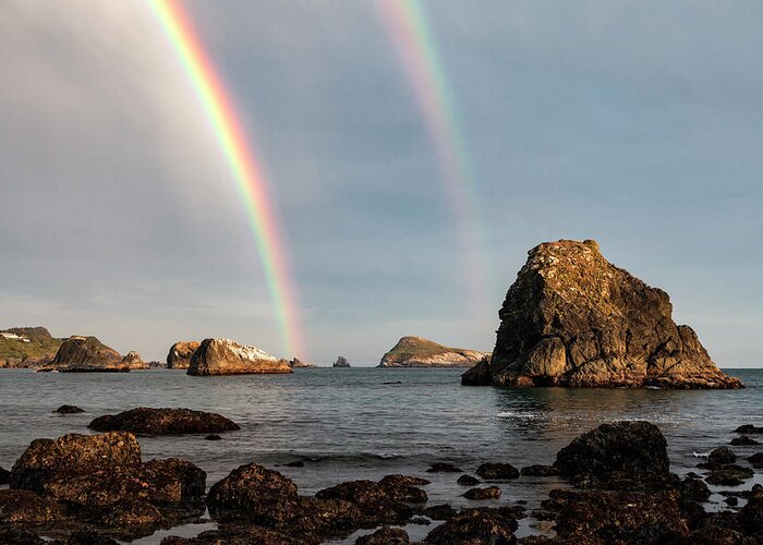 Oregon Greeting Card featuring the photograph Double Rainbow Offshore Near Brookings, Oregon by Rick Pisio