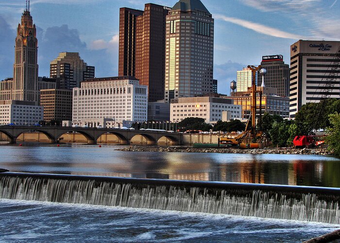 Downtown District Greeting Card featuring the photograph Downtown Columbus Ohio And Scioto River by Copyright Matt Kazmierski