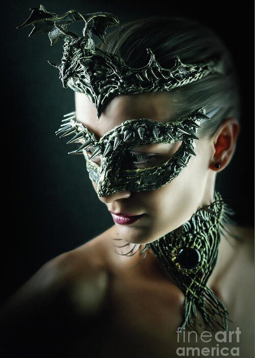Amazing Mask Greeting Card featuring the photograph Dragon Queen Vintage eye mask by Dimitar Hristov