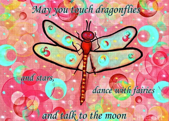 Dragonfly Text Art Greeting Card featuring the digital art Dragonfly Text Art by Laurie's Intuitive