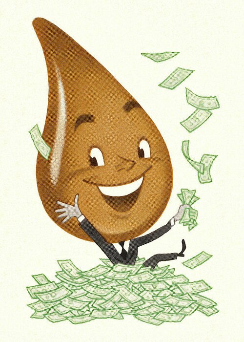 White Collar Worker Greeting Card featuring the drawing Droplet Character Surrounded by Currency by CSA Images