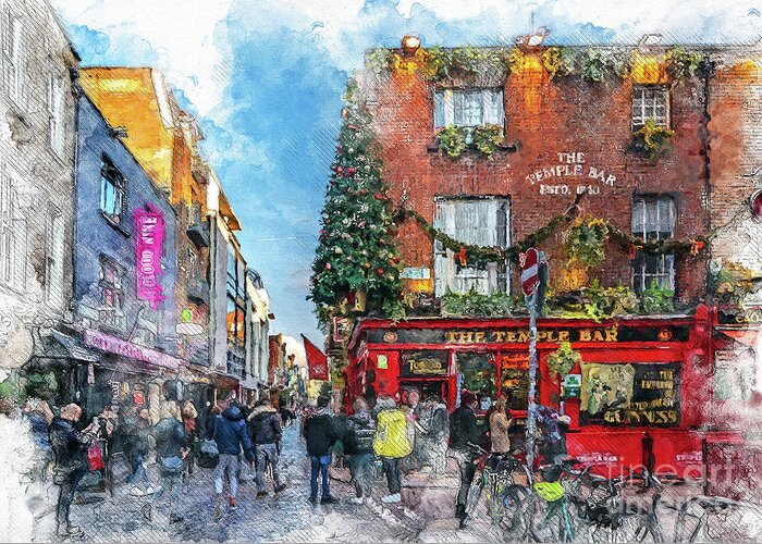Dublin Greeting Card featuring the digital art Dublin art watercolor by Justyna Jaszke JBJart