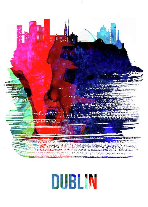 Dublin Greeting Card featuring the mixed media Dublin Skyline Brush Stroke Watercolor  by Naxart Studio