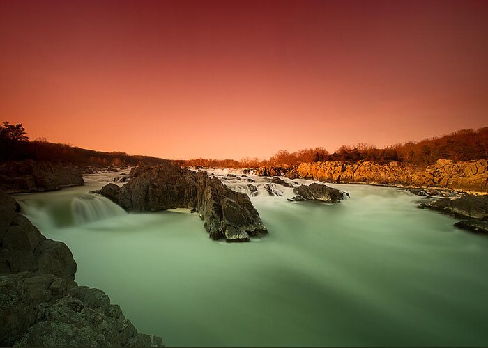 Tranquility Greeting Card featuring the photograph Dusk At Great Falls, Virginia by Mark K. Daly
