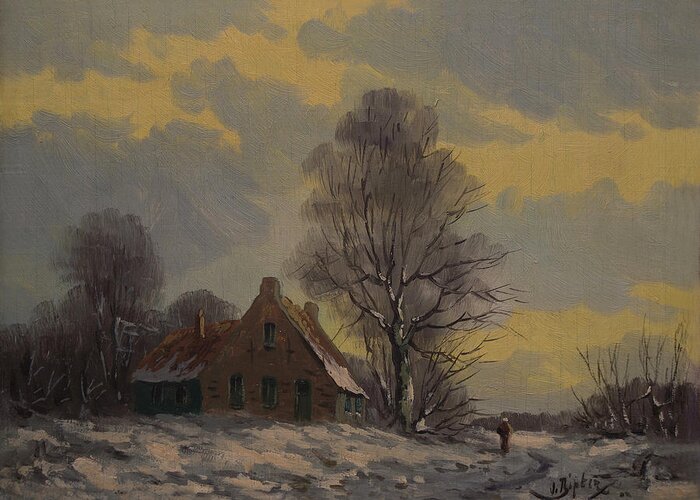 Barend Van Bipter Greeting Card featuring the painting Dutch snow landscape by Nop Briex