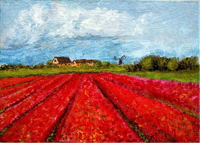 Tulips Greeting Card featuring the painting Dutch Tulips farm by Asha Sudhaker Shenoy