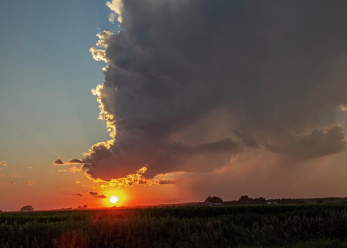 Nebraskasc Greeting Card featuring the photograph Dying Nebraska Thunderstorms at Sunset 082 by NebraskaSC