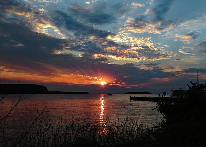 Sunset Greeting Card featuring the photograph Eagle Harbor Summer Sunset by David T Wilkinson