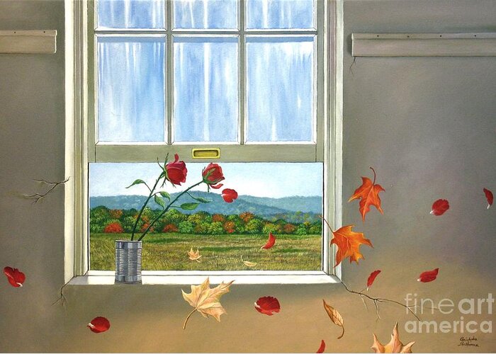 Rose Greeting Card featuring the painting Early Autumn Breeze by Christopher Shellhammer