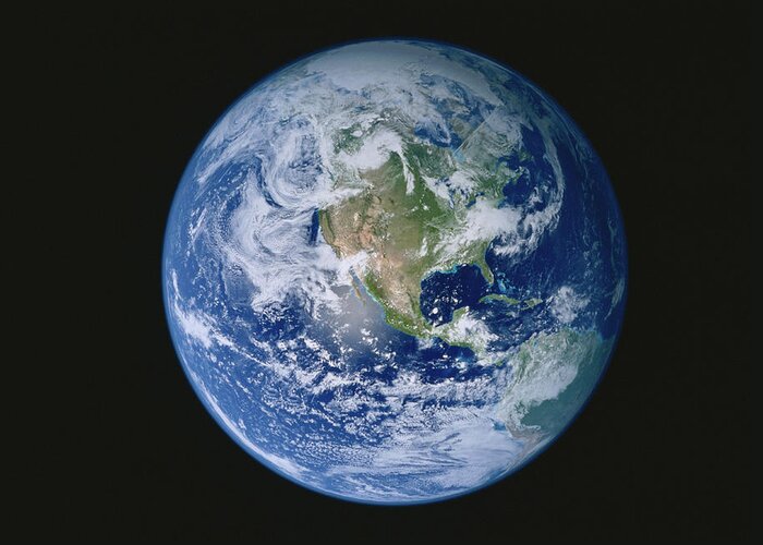 Globe Greeting Card featuring the photograph Earth With North America Prominent by Stocktrek