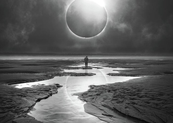 Black Greeting Card featuring the digital art Eclipse by Zoltan Toth
