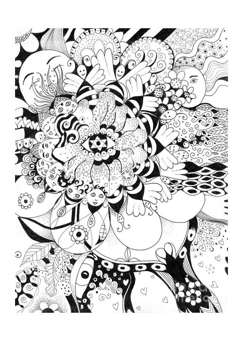 Ecstasy And Bliss By Helena Tiainen Greeting Card featuring the drawing Ecstasy and Bliss by Helena Tiainen