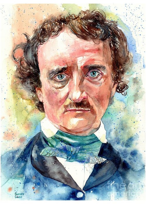 Edgar Allan Poe Greeting Card featuring the painting Edgar Allan Poe Portrait by Suzann Sines