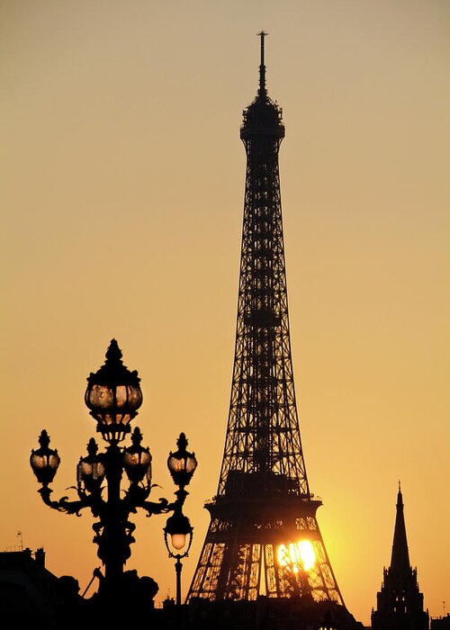Eiffel Tower Greeting Card featuring the photograph Eiffel Tower At Sunset by Jean Marc Romain