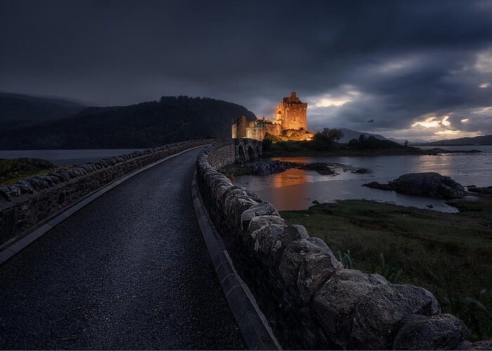 Night Greeting Card featuring the photograph Eilean Donan Castle by Cesar Alvarez Osorio