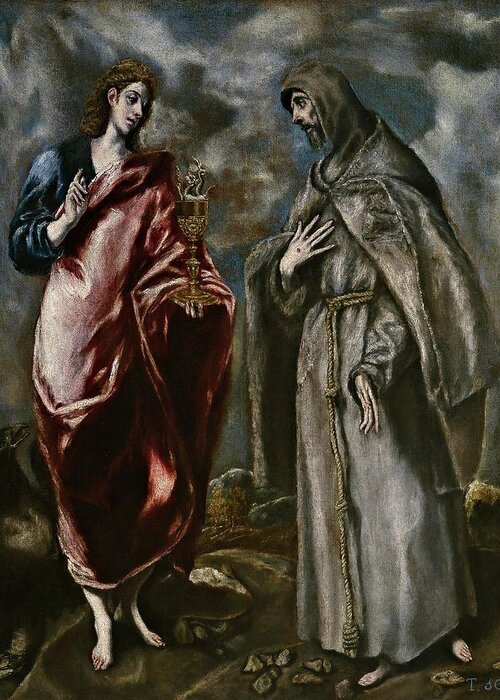 El Greco (taller De) Greeting Card featuring the painting El Greco -Workshop of- / 'Saint John the Evangelist and Saint Francis of Assisi', After 1600. by El Greco -1541-1614-