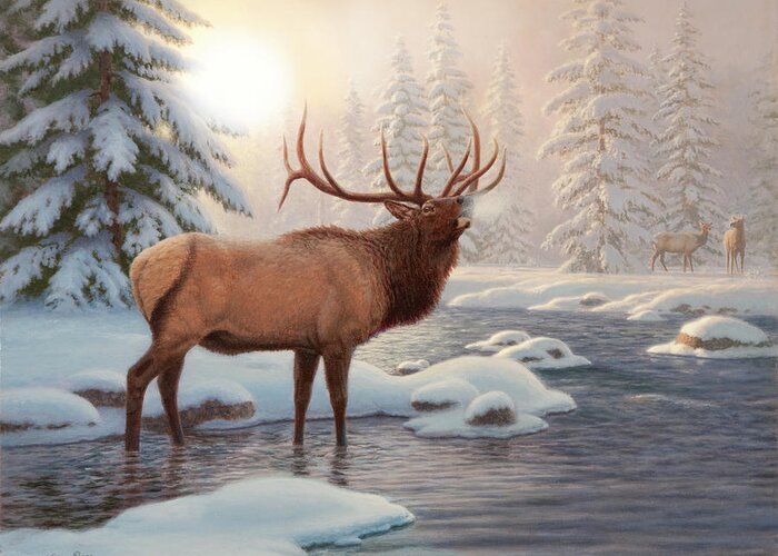 Elk Greeting Card featuring the painting Elk Bugleing by Richard Burns