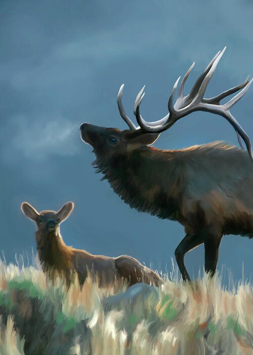 Elk Greeting Card featuring the digital art Elk on an Autumn Morning by Mark Miller