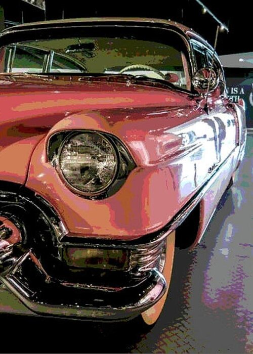 Elvis Presley Greeting Card featuring the mixed media Elvis Presley's 1955 Pink Cadillac by Teresa Trotter