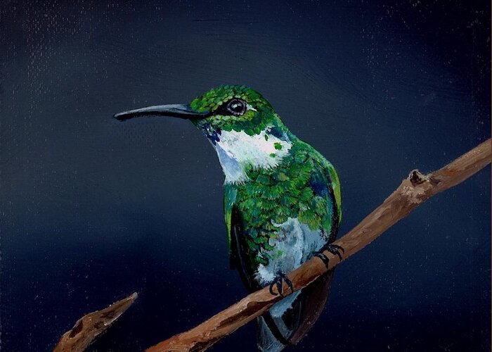 Birds Greeting Card featuring the painting Emerald Hummer by Dana Newman