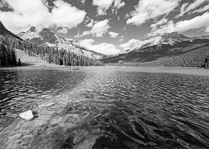 Yoho Greeting Card featuring the photograph Emerald Lake Blue Water Yoho National Park Banff British Columbia Black and White by Toby McGuire