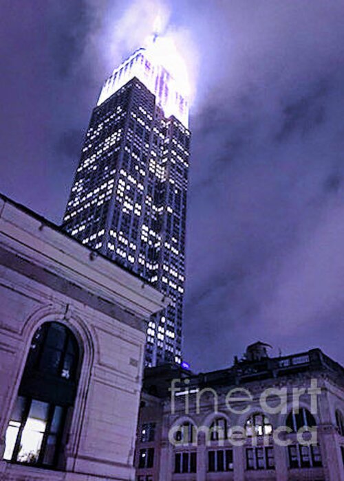 Empire State Building Greeting Card featuring the photograph Empire at Night by La Dolce Vita