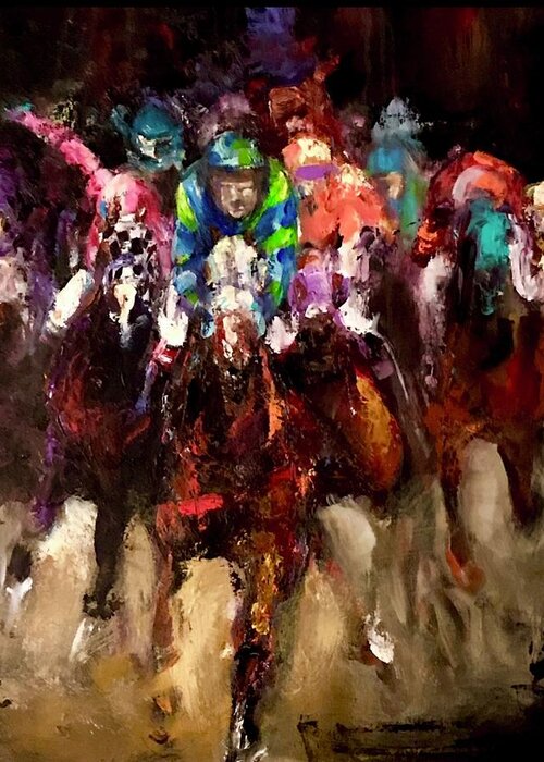 Race Horse Painting Greeting Card featuring the painting Empowering Grace by Heather Roddy