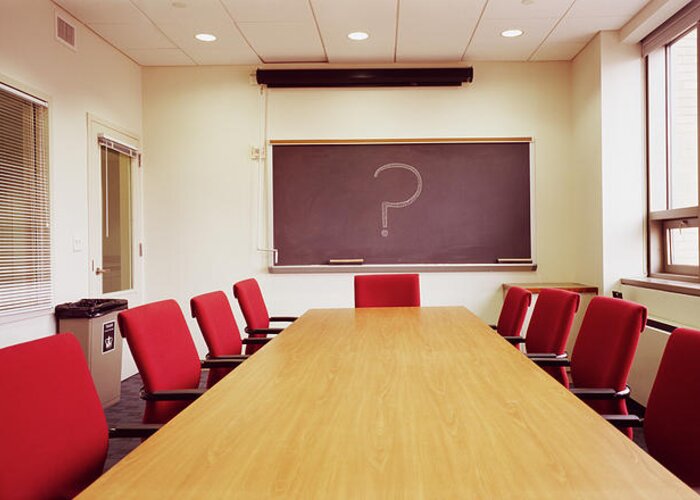 Photography Greeting Card featuring the photograph Empty Conference Table In An Office by Panoramic Images