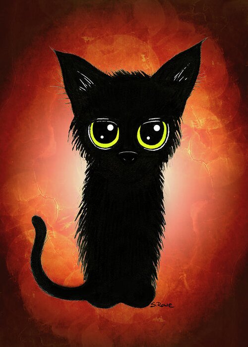 Big Eyed Kitty Greeting Card featuring the drawing Enthralling Black Kitty 2 by Shawna Rowe