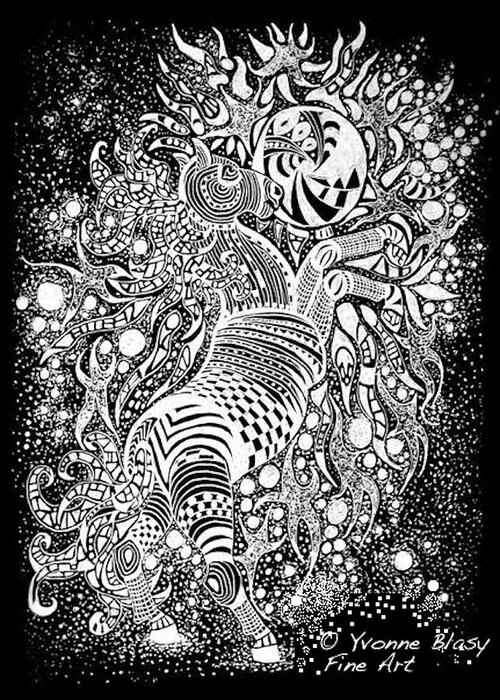 Black And White Art Greeting Card featuring the drawing EquiNocturne by Yvonne Blasy