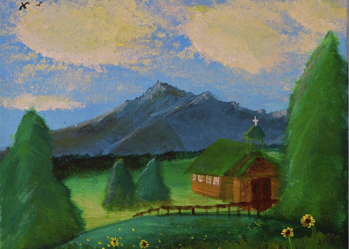Wyoming Greeting Card featuring the painting Esterbrook Chapel, Wyoming by Chance Kafka